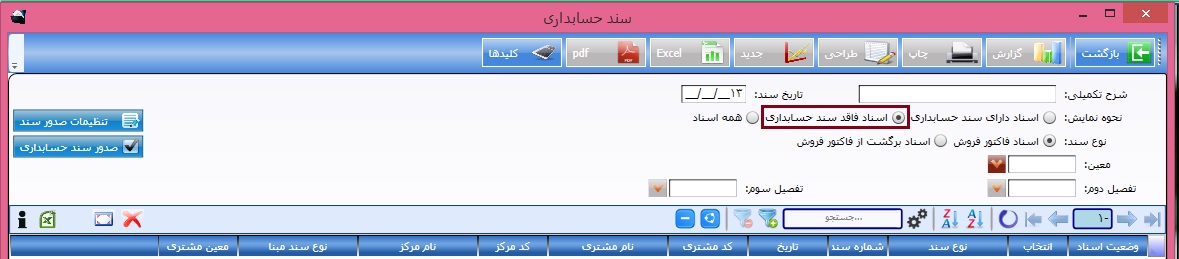 تولید سند حسابداری برگشت از فروش